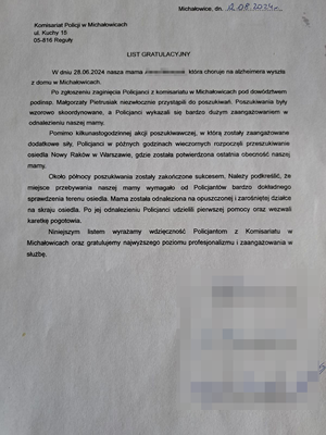 Podziękowania dla policjantów z Komisariatu Policji w Michałowicach