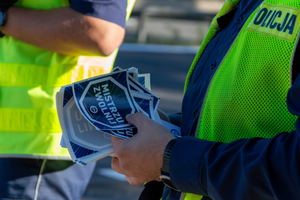 policjanci umundurowani działający w ramach kampanii. zatrzymujący pojazdy.